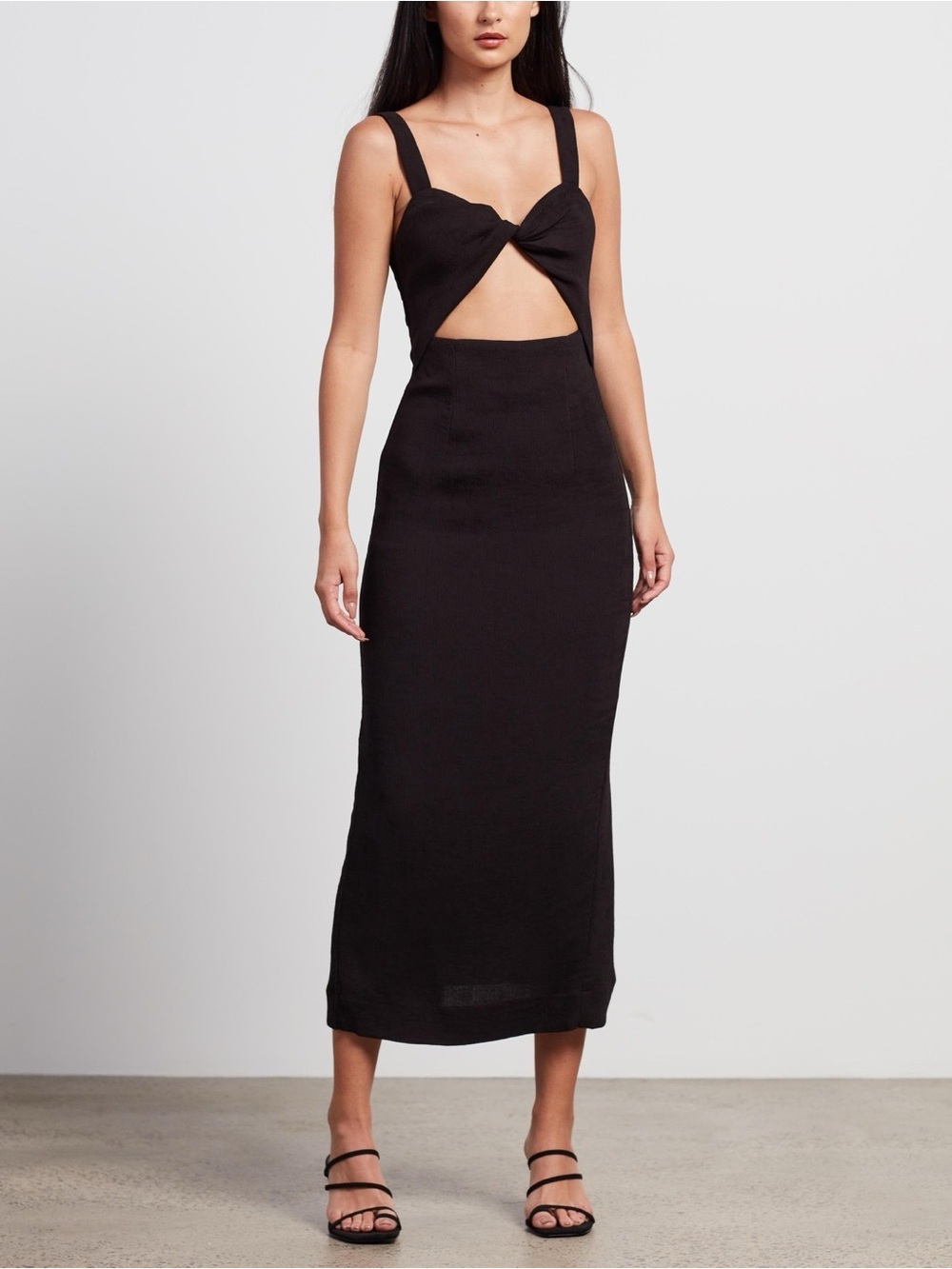 NWT Shona Joy Simone Ribbed Fitted Cut Out Midi Dress Black Size 2
